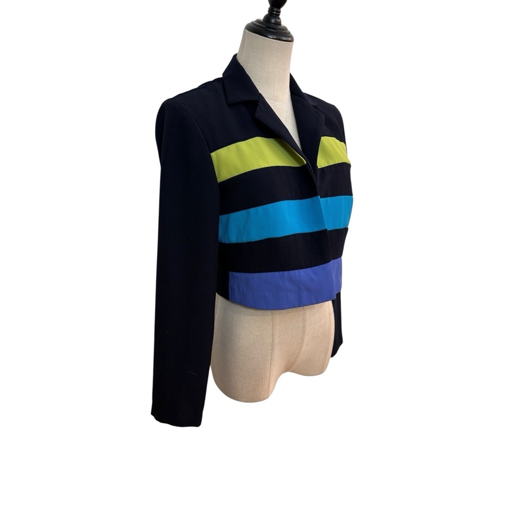 Vtg 90s Cropped Jacket Blazer Open Color Block Dani Max Minimalist - Picture 3 of 8